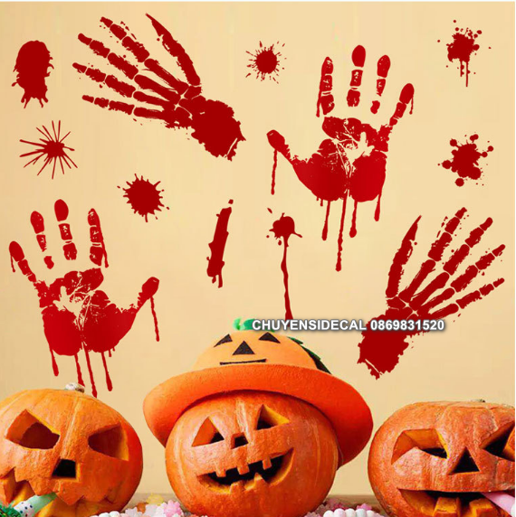 [HCM]Decal trang trí tường Halloween - CẶP BÀN TAY MÁU KINH DỊ