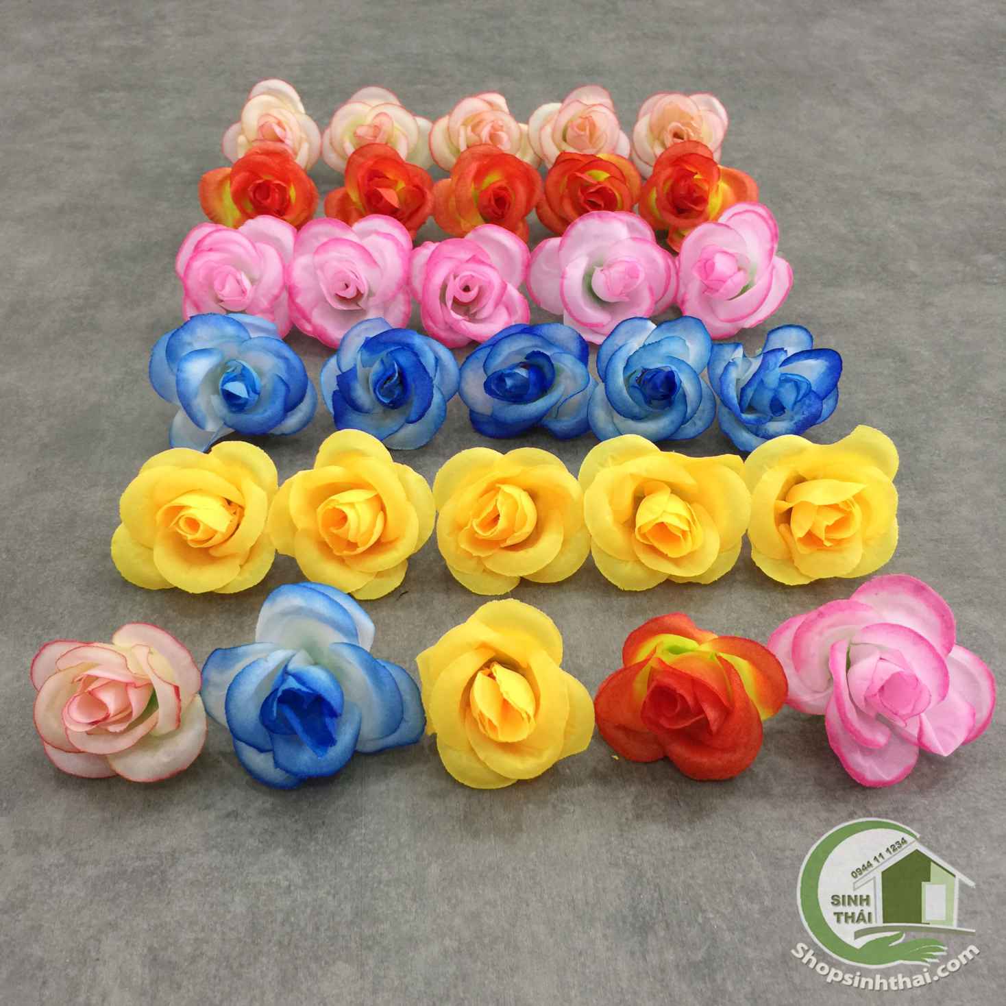 [HCM]Ba bông Hoa hồng giả màu vàng cam hồng kem xanh dương - hoa giả - hoa vải.