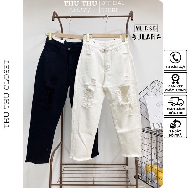 ▶️ quần bò baggy rách 2 màu trắng đen siêu đẹp. size s m l
