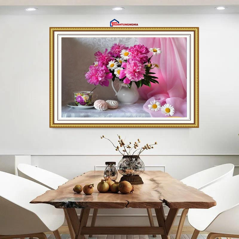 Tranh đính đá bình hoa khoe sắc 75cm x 53cm