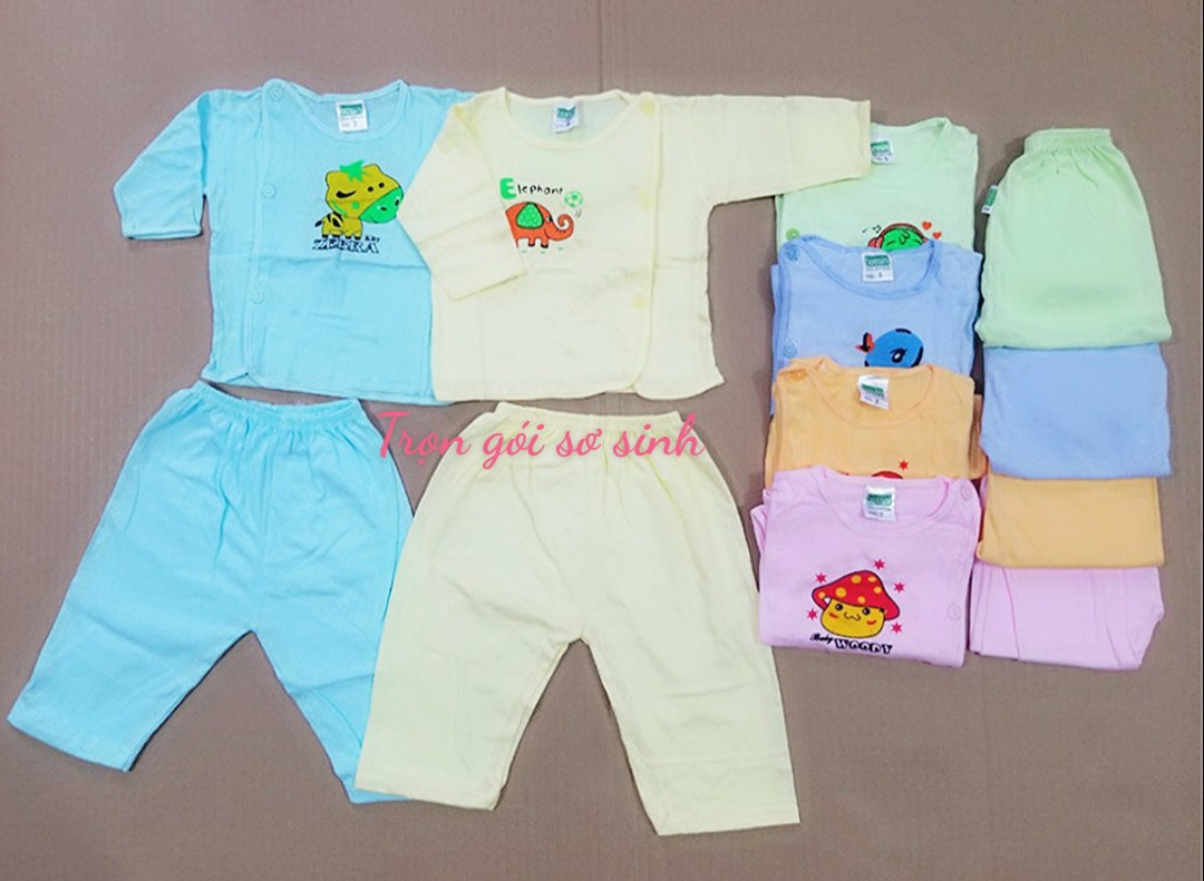 Bộ đồ dài tay màu cho bé sơ sinh chất cotton (1 bộ)