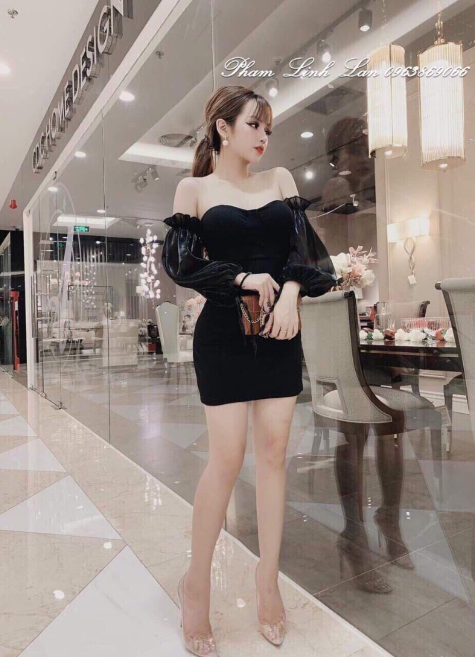 Đầm body tay lưới có mút ngực