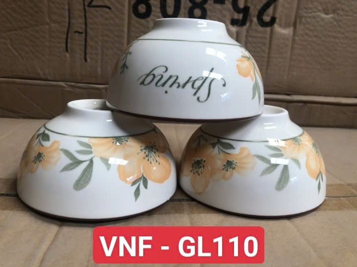 combo 10 chén sứ, 5 chén cơm sứ hoa văn mèo GL114, chén cơm sứ trắng 11cm