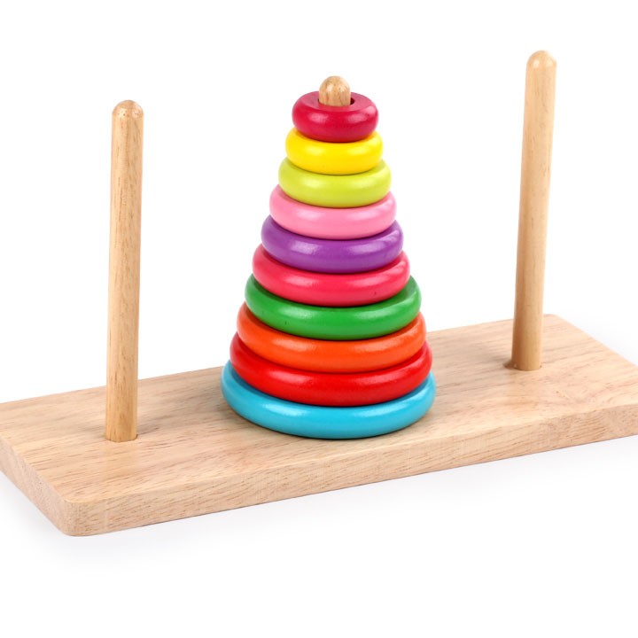 Tháp Hà Nội 10 vòng màu đồ chơi gỗ trí tuệ, tháp dời 10 vòng size lớn