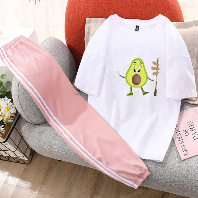 Sét Bộ Đồ Quần Áo Nữ Ngắn Tay Siêu Xinh Cute Chất Liệu Cotton Organic In Họa Tiết Dễ Thương Kèm Quần Thun Sọc Bo Gấu