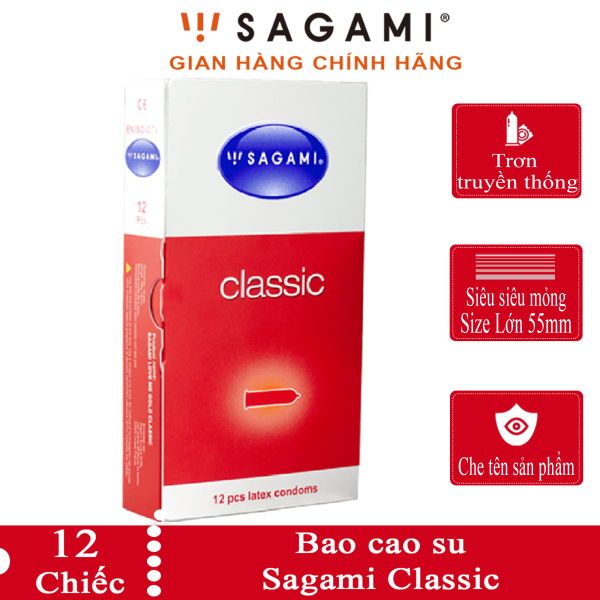 Bao cao su Sagami Classic - Siêu Mỏng - Kiểu truyền thống - Hộp 12 chiếc - Nhiều gel bôi trơn cao cấp