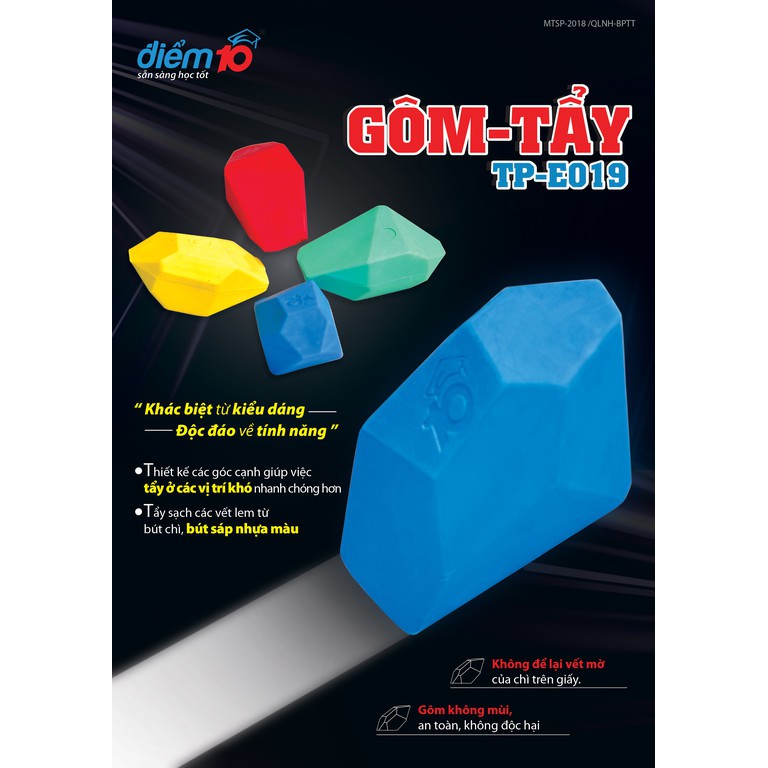 Gôm/tẩy sáp màu điểm 10 TP-E019 cam kết hàng đúng mô tả chất lượng đảm bảo không chứa hóa chất độc hại an toàn cho trẻ em