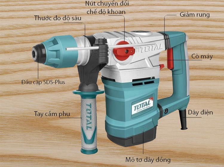 [HCM]Máy khoan đục bê tông Total TH118366 1800W 36mm (Kèm 3 mũi khoan gài & 2 mũi đục)