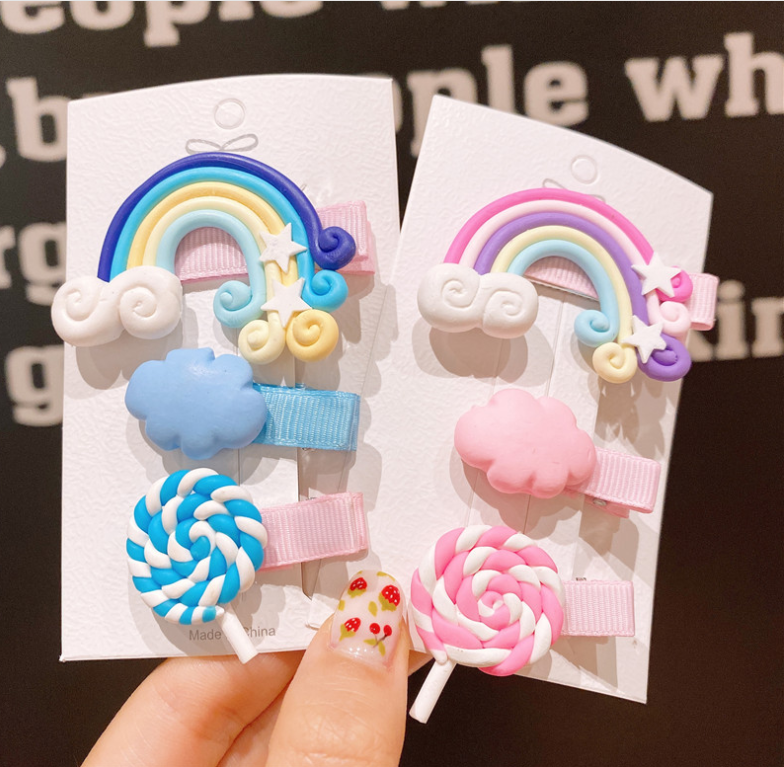 Set 3 kẹp tóc kẹo mút cầu vồng cho bé yêu