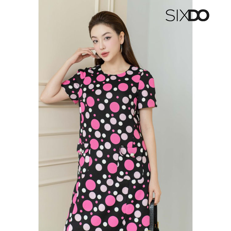 Đầm thô dáng suông họa tiết phối túi SIXDO (Mini Raw Dress)