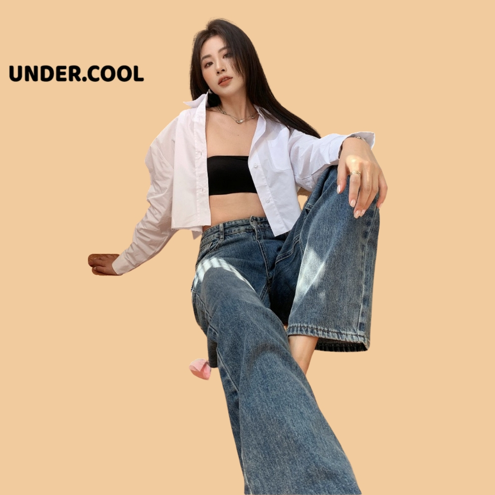 Áo Croptop Sơ Mi Trắng Dài Tay UNDERCOOL, Dáng Basic dễ phối đồ