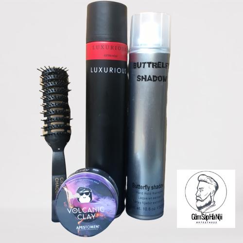 Combo 2 Gôm Xịt Tóc Luxuryuos + Buttrefly 320ml + Sáp Vuốt Tóc Volcanic Clay ( Nắp Nhôm) Tặng Lược