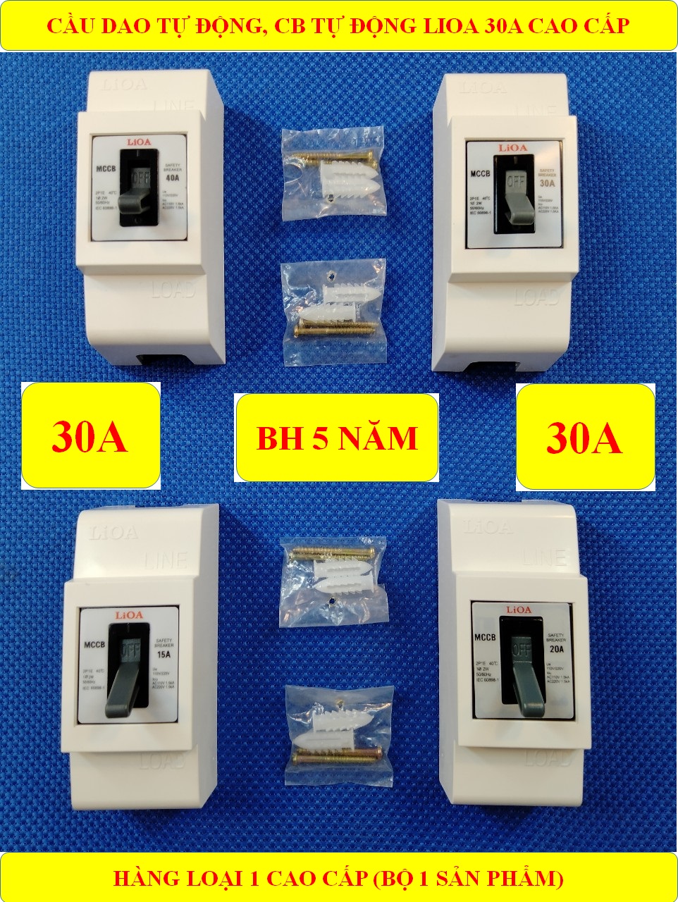 Cầu dao, CB tự động LIOA 30A + BH 5 năm HÀNG LOẠI 1 cao cấp + Nắp chụp CB + Bộ ốc vít lắp đặt (bộ 1 sản phẩm)