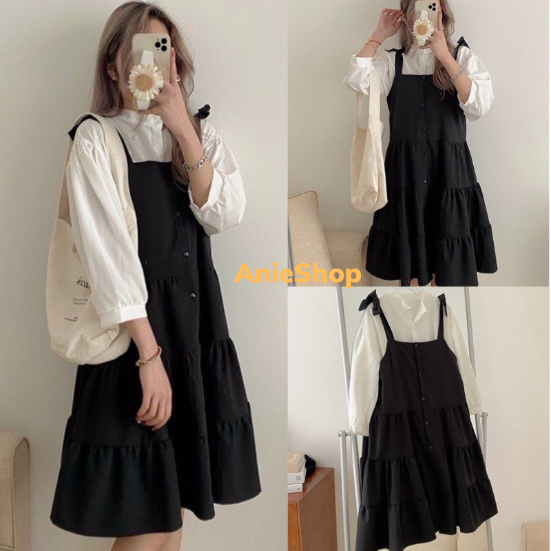 Sét váy yếm kèm áo sơ mi tay bồng ,áo sơ mi tay bồng kèm váy ,đầm babydoll cột nơ ULZZANG hàn quốc THOITRANGNU_QC9X ,sét yếm váy kèm áo sơ mi dài tay ,yếm váy 3 tầng nữ ,yếm váy 1 hàng cúc nữ ,yếm váy kèm áo sơ mi cổ trụ ,