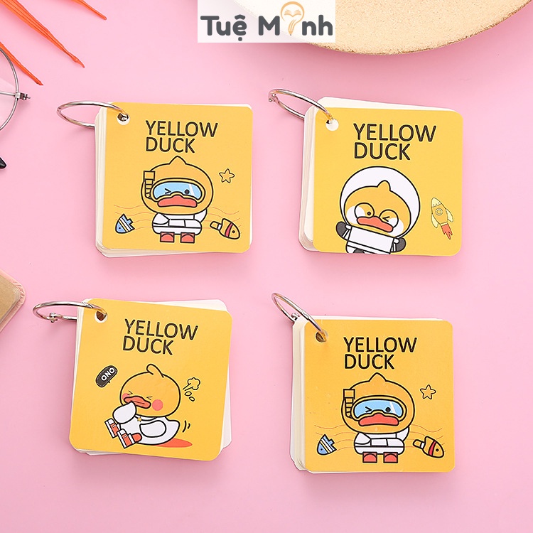 Tập thẻ flashcard vuông hoạt hình học ngoại ngữ, ghi chú bìa nhựa thẻ nhớ học từ mới ngoại ngữ