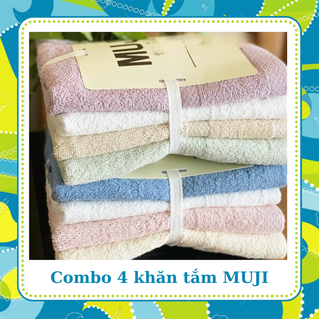 Set 4 cái khăn tắm khăn mặt xuất nhật Muji cotton hữu cơ có độ mềm mịn