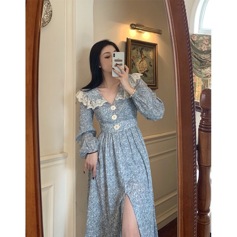 Đầm maxi cổ bèo tiểu thư sang trọng