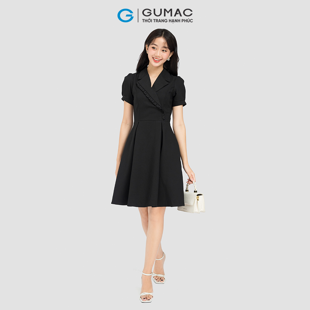 [15 - 17.5 | TẶNG QUÀ đơn từ 499K] Đầm form A GUMAC, đầm cổ vest phối bèo DC08029