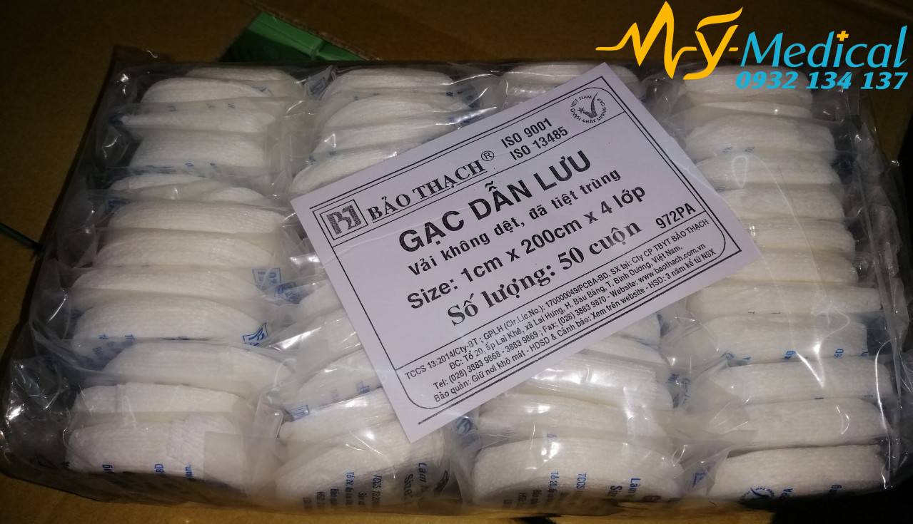 [HCM]Gạc dẫn lưu Bảo Thạch 1 x 200 x 4 (Gói 50 cuộn)