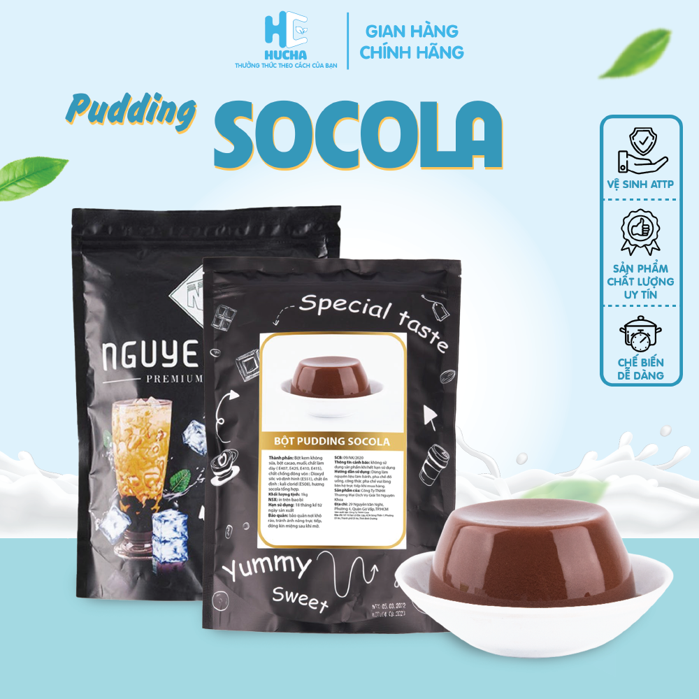 Bột pudding socola bịch 1kg, nguyên liệu hucha