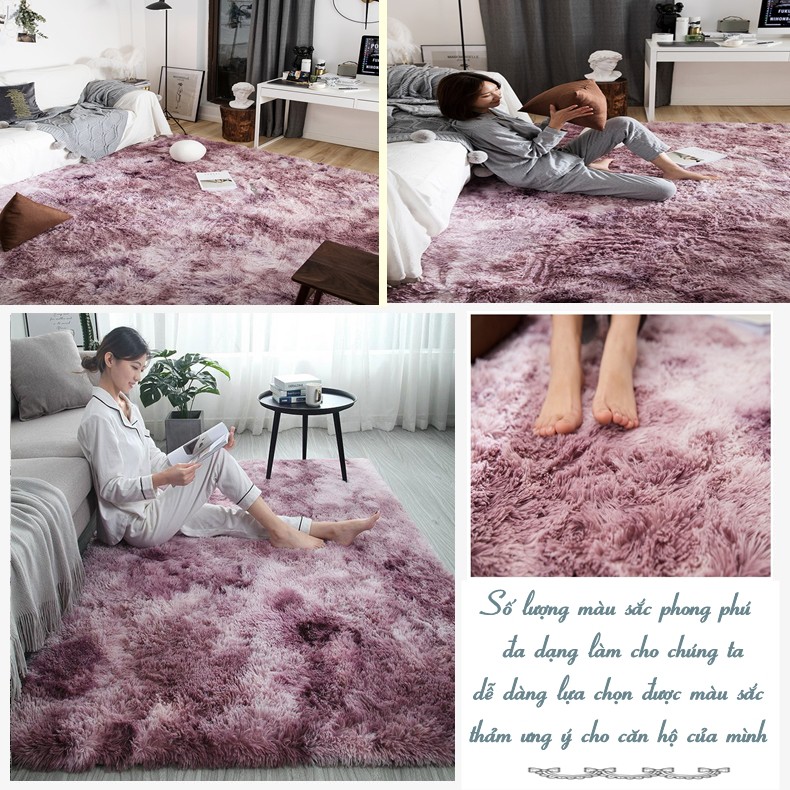 Thảm Lông Loang Kích Thước 1m8 x 2m, 2m x 2m2 - lông dài trải sàn cao cấp (mặt sau chống trơn trượt)
