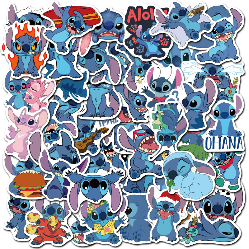 50Pcs Cartoon Funny Stitch Waterproof Sticker Skateboarding Snowboard Retro Vinyl Sticker Graffiti Notebook Sticker