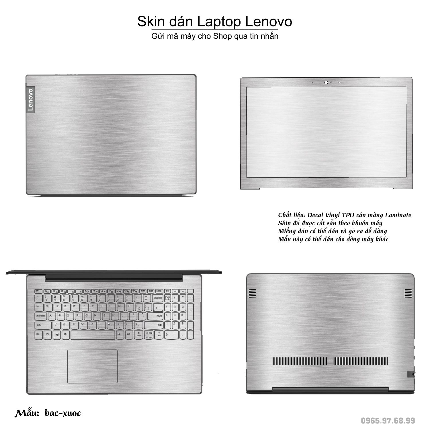 Decal Skin dán Laptop Lenovo mẫu bạc xước (inbox mã máy cho shop)