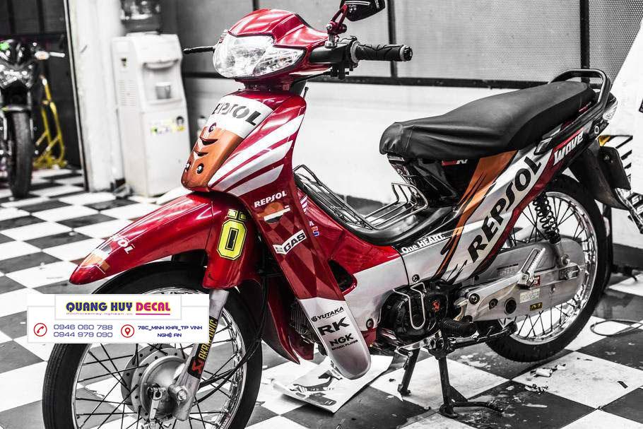 Tem trùm xe wave nhỏđỏ trắng repsol - Độ dán team trùm decal xe máy wave nhỏ đời cũđỏ trắng repsol - Team trùm decal xe máy wave rẻ đẹp và chất