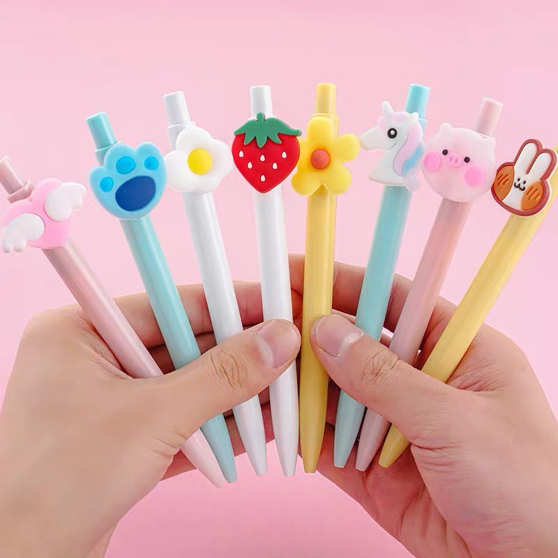 Bút bi bấm gel đen gắn icon cute