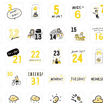 Gói Sticker dán Số ngày trang trí 45 miếng/set