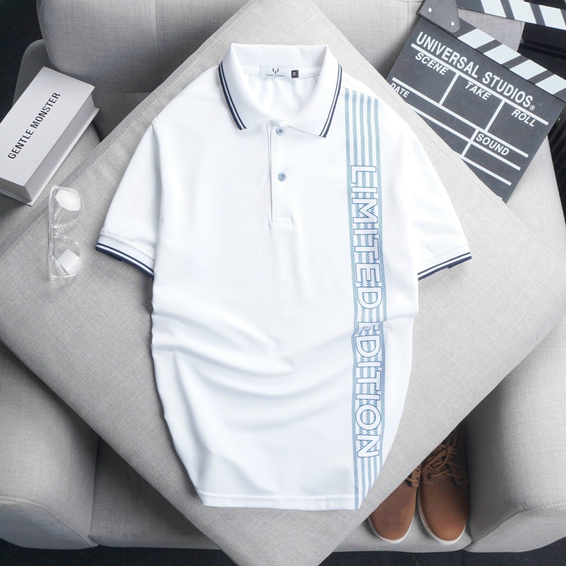 Áo thun polo nam in chữ limited edition dọc thân chất thun cá sấu poly 4 chiều thoáng mát kiểu dáng thanh lịch - marc limited
