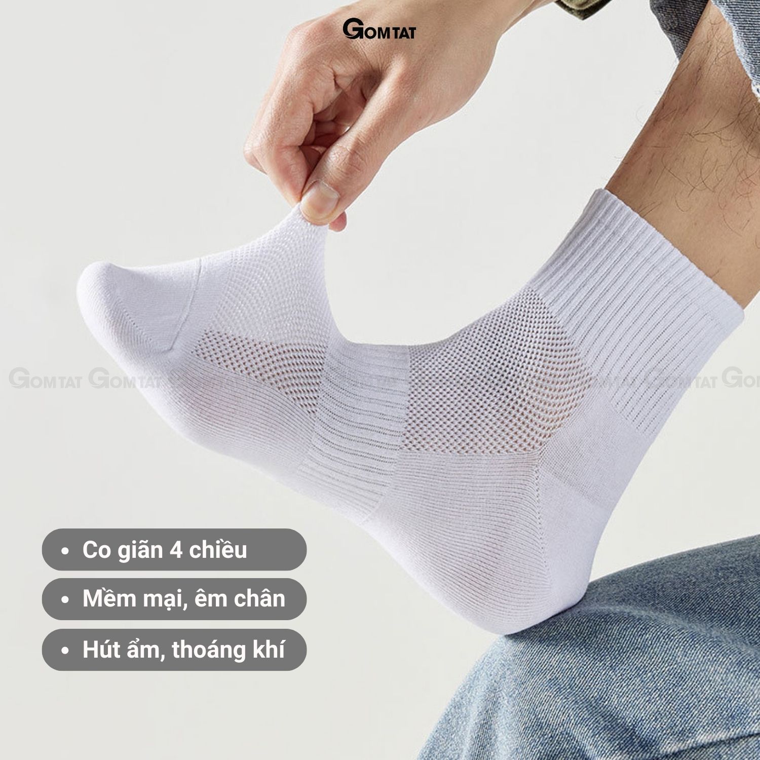 Tất nam nữ cổ trung GOMTAT chất liệu cotton dày dặn, êm mềm thoáng mát, thấm hút mồ hôi - GOM-KLB-TRONLUNG-1DOI