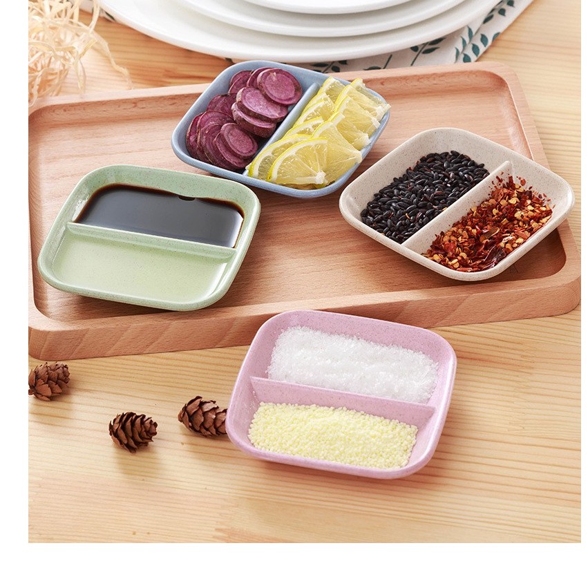 Đĩa đựng gia vị 2 ngăn bằng lúa mạch (bát nước chấm)