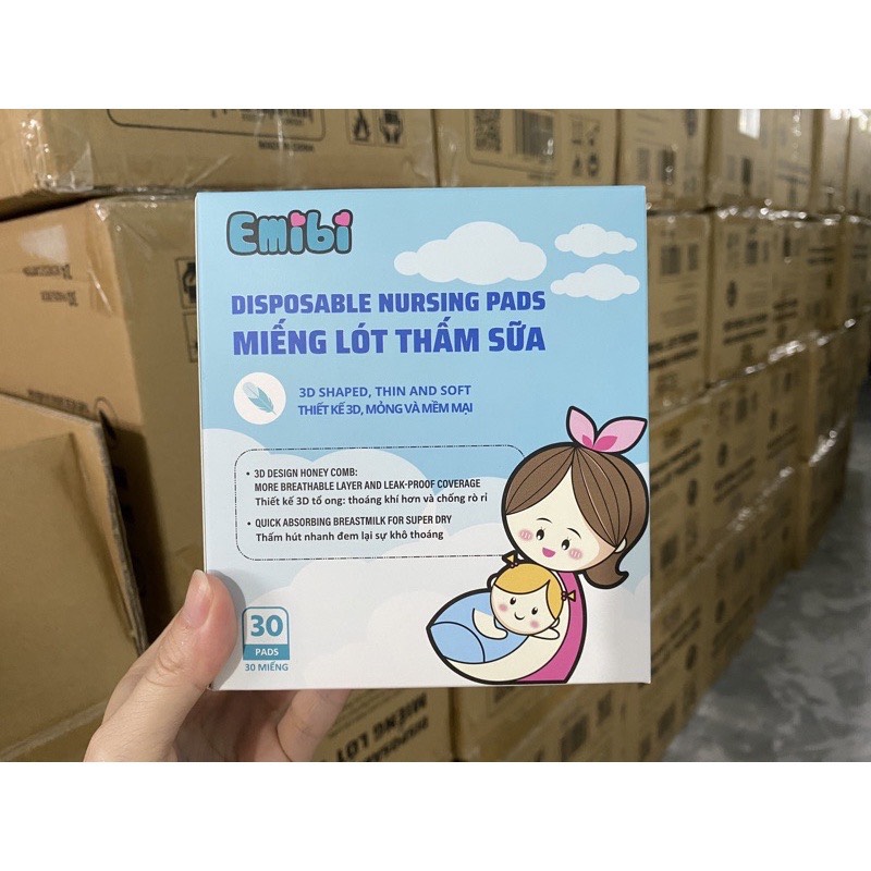 {Hàng mới} Miếng lót thấm sữa Emibi 30 miếng/hộp
