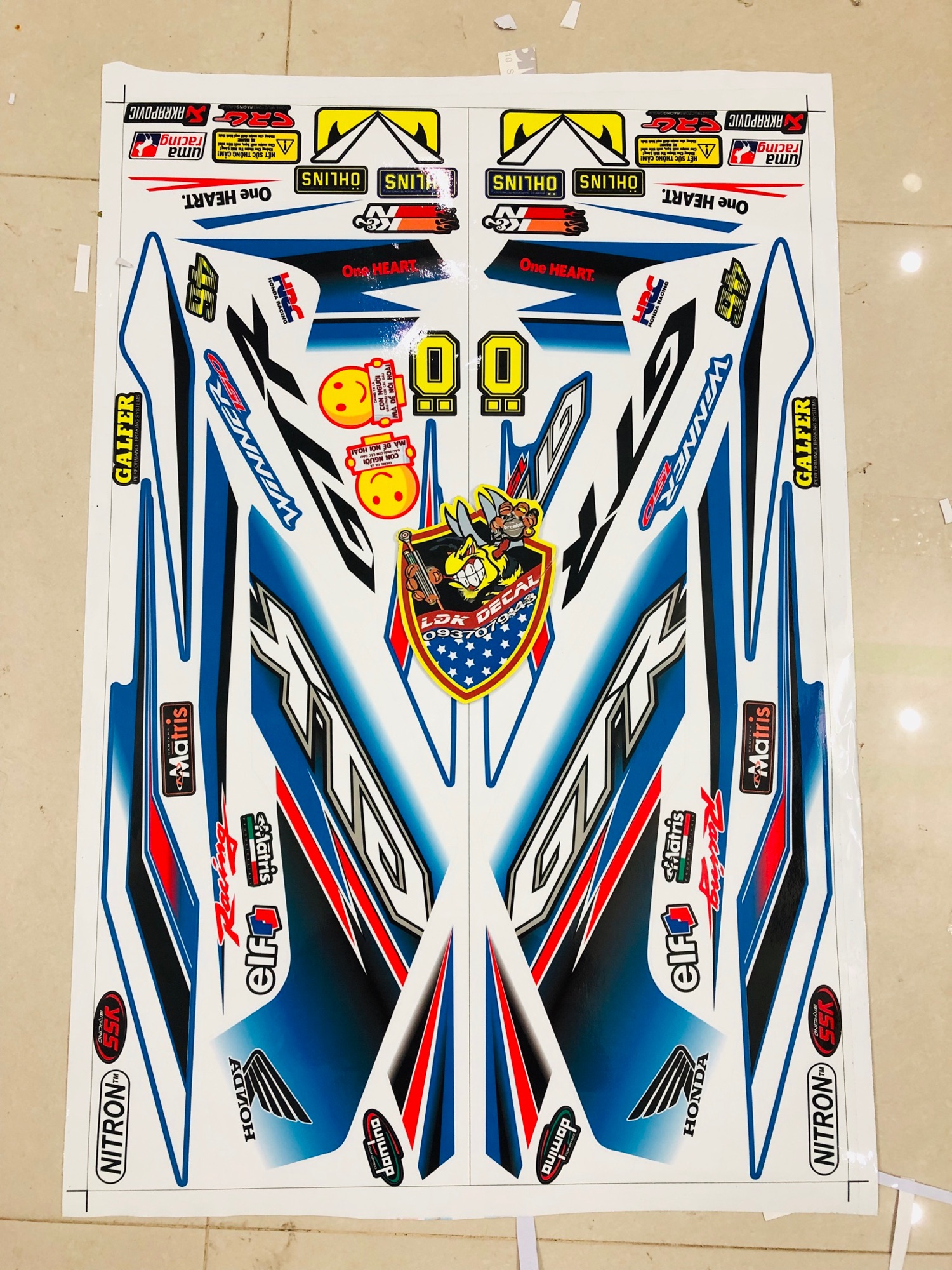 Tem rời winner GTR trắng xanh