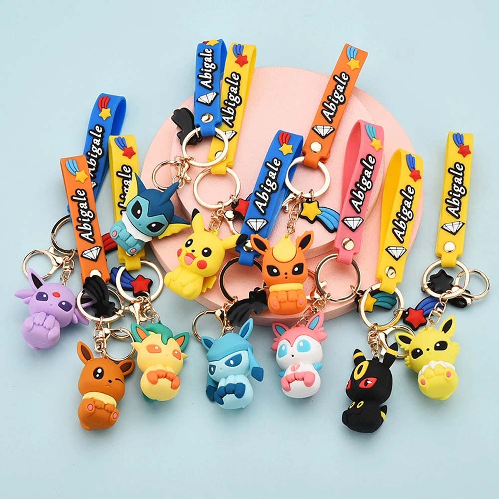 Cartoon 3D Anime Pokemon Eeveelution Pendant PVC Rubber Key Chain