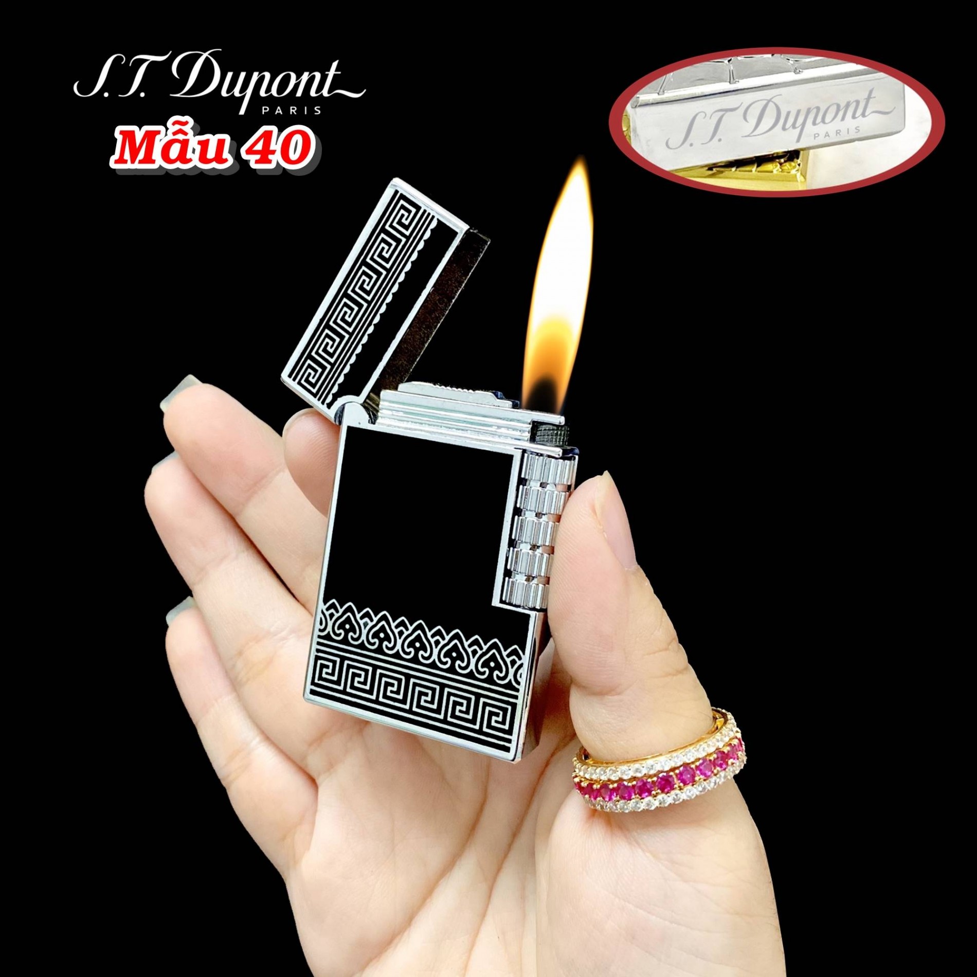 Bật lửa s.t. dupont hoa văn trái tim m-40 xài gas