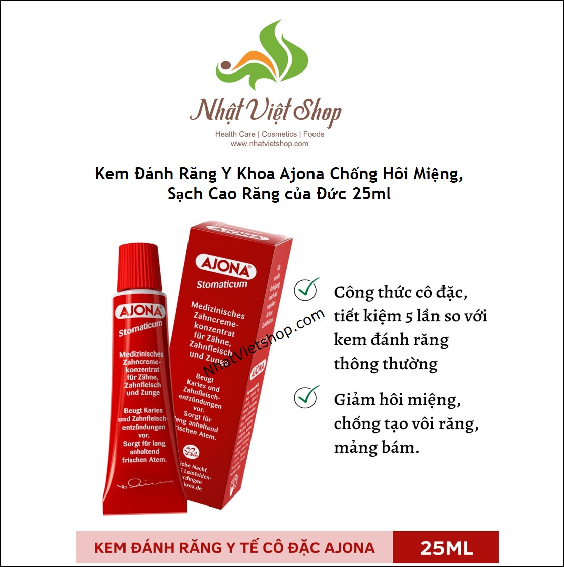 Kem đánh răng ajona giảm hôi miệng, sạch cao răng của đức 25ml