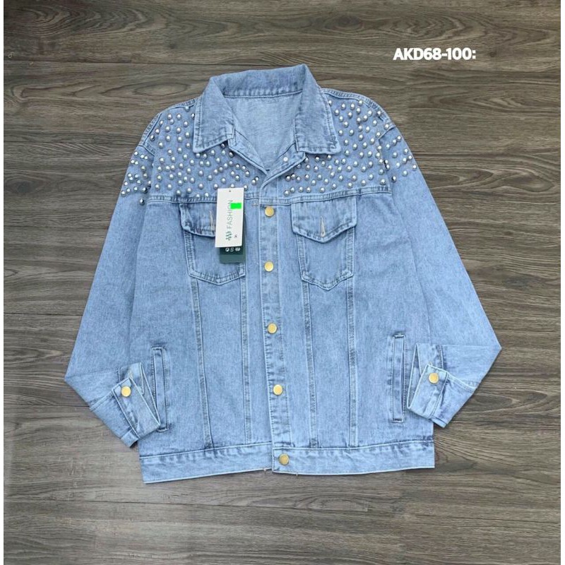 [HCM]Áo khoác jean đính cườm Bigsize dưới 85 ký (ngực dưới 120cm)