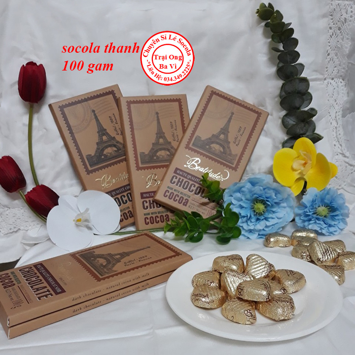 Socola Đen Beatitude Nguyên Chất Tự Nhiên Hộp 100 Gam Hình Tháp Eiffel