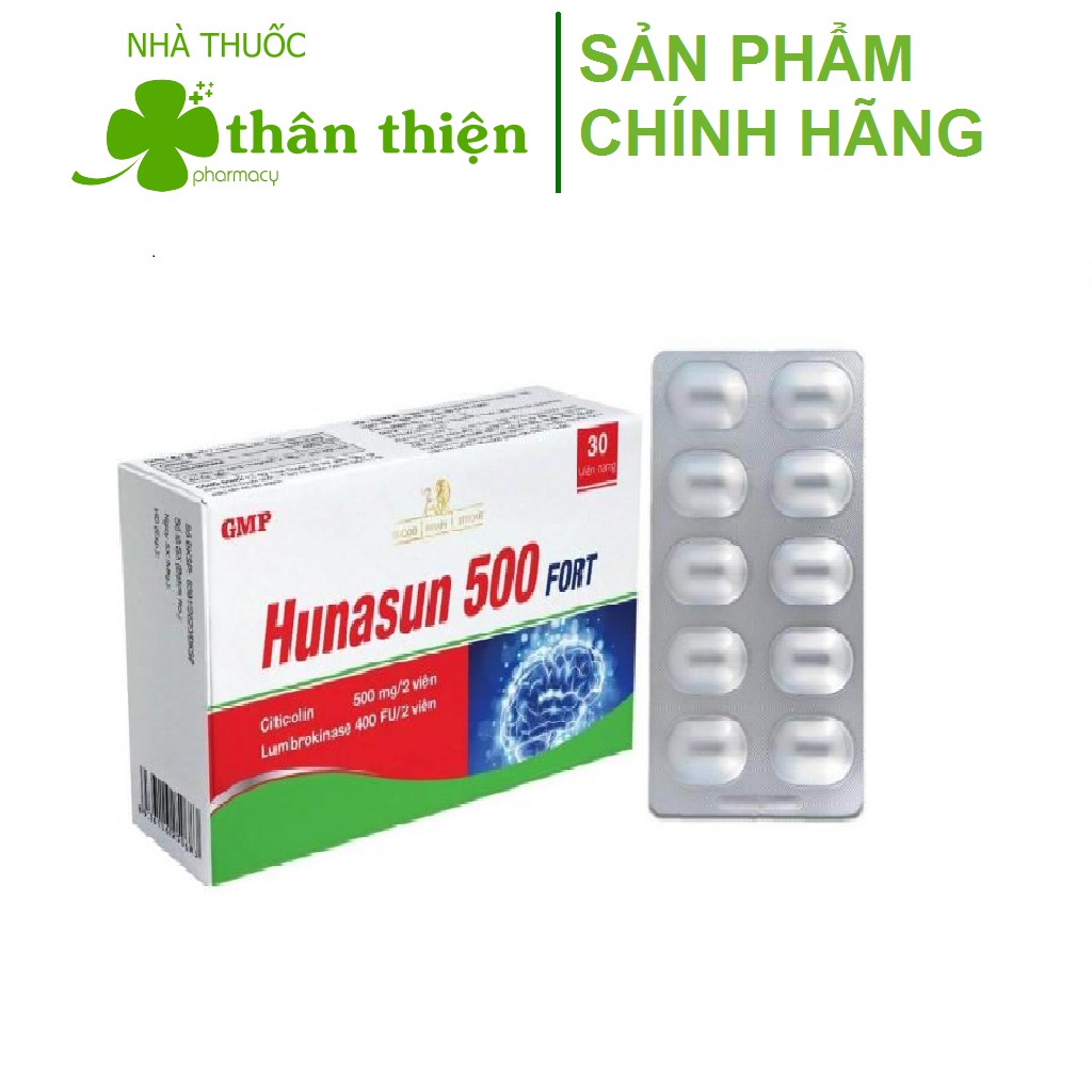 Bổ não Hunasun 500 Fort – Giúp tăng tuần hoàn máu não, giảm nguy cơ tai biến, đột quỵ (30 viên)
