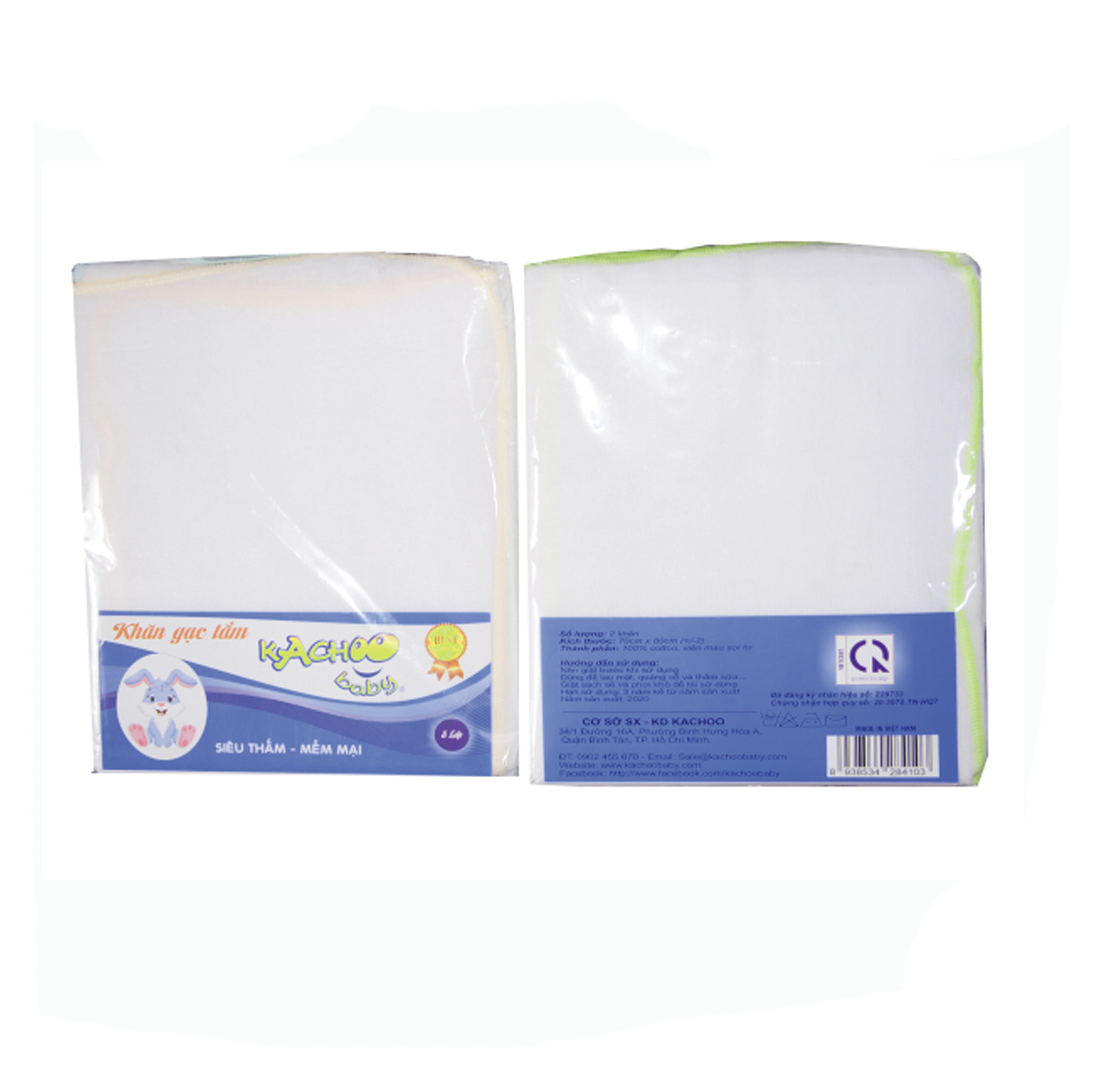 Bịch 2 khăn tắm cho bé Kachoobaby 3 lớp - 70 x 80cm