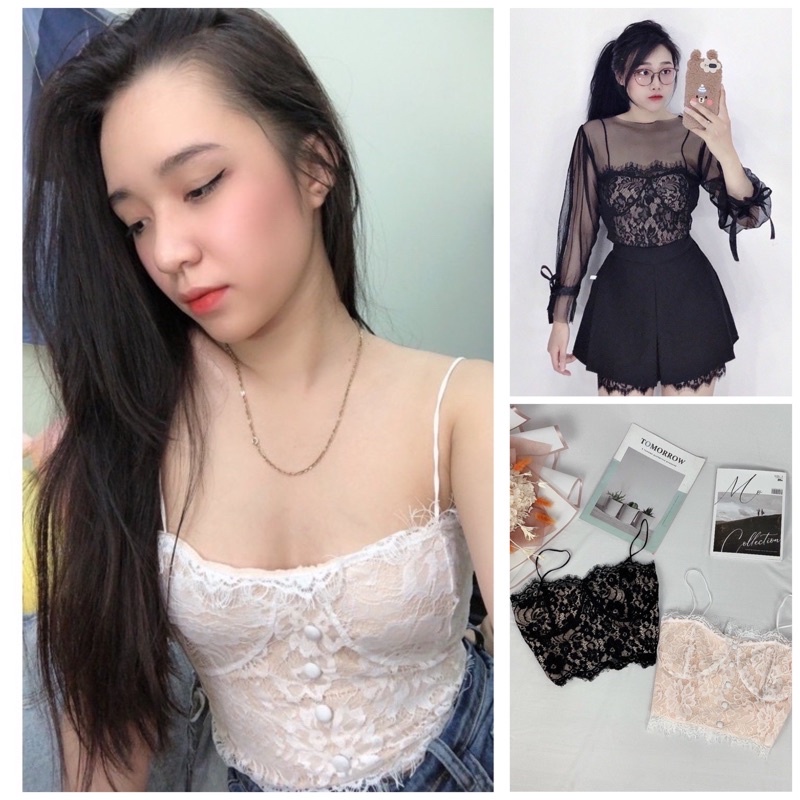 Áo Hai Dây Cúp Ngực Ren Sexy A01 (Không Có Mút Ngực)