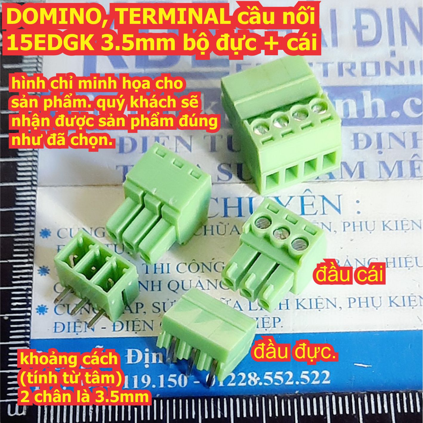 DOMINO, TERMINAL cầu nối 15EDGK 3.5mm bộ đầu đực + cái ( chân cong ) 2P ~ 12P kde7853