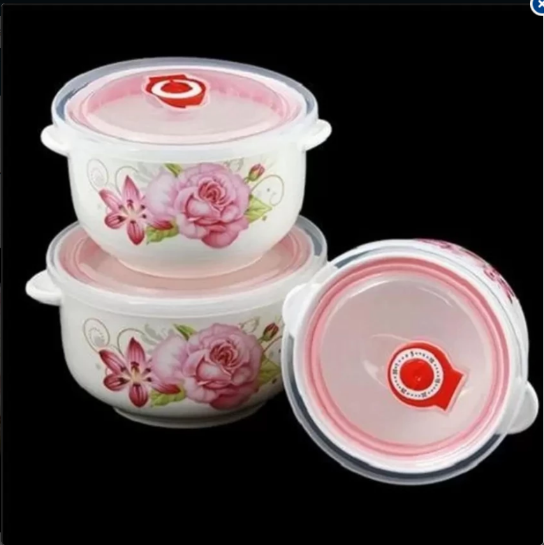 Bộ 3 bát sứ có nắp hút chân không cao cấp