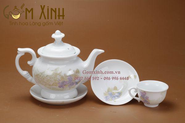 ấm chén Bát Tràng_Bộ bình trà Phú Quý hoa tháp