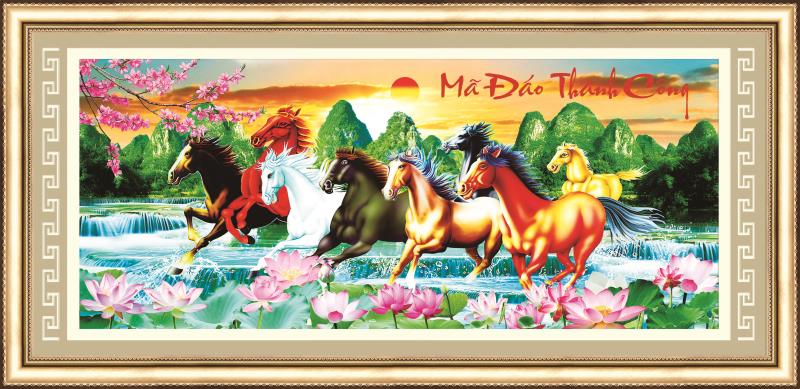 Tranh thêu chữ thập 8 ngựa mã đáo thành công 3D Ailuo AL53598 - chưa thêu
