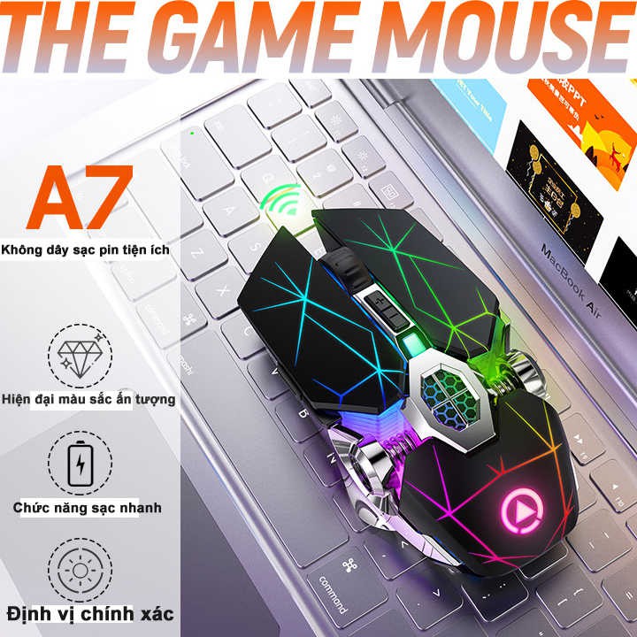 Chuột a7 không dây chuyên game pin sạc led 7 màu - chuột đỉnh cho dân pubg & fps