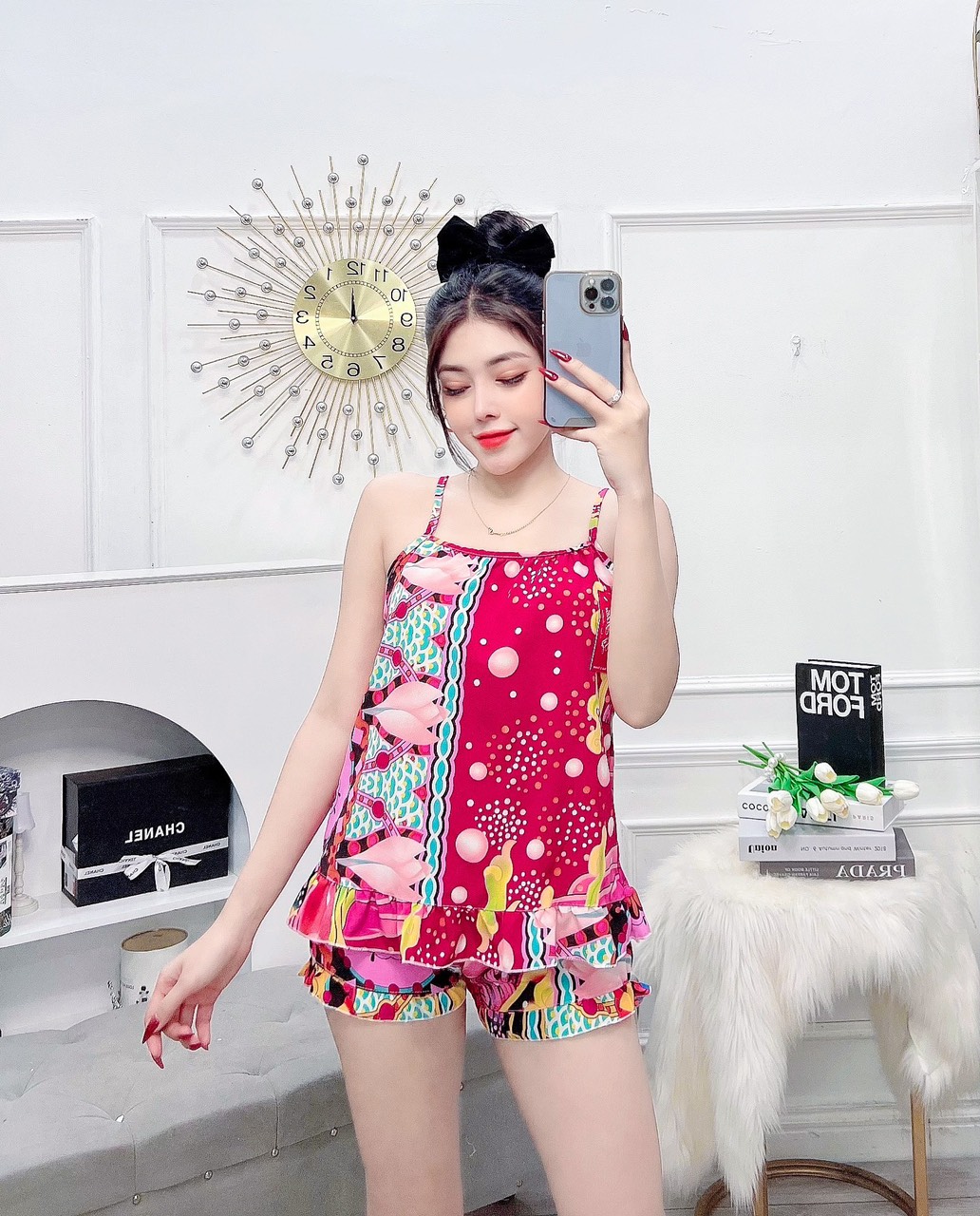 Set bộ đùi Áo 2 dây xinh xắn,đồ bộ ngắn Thun Lạnh thái 2 dây dưới 55 kg