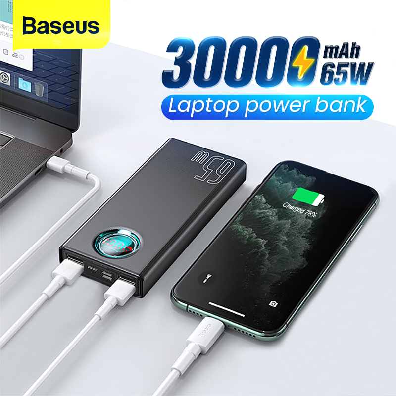 Pin Sạc Dự Phòng 30000mAh Baseus 65W Power Bank PD Quick Charging FCP SCP For Samsung Huawei Portable Powerbank With 100W PD Cable Charger For Smartphone Laptop Tablet